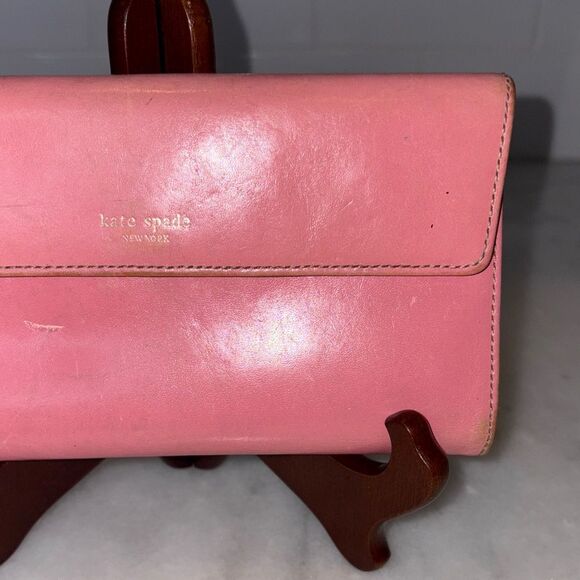 Kate Spade Wallet Leather Bifold Envelope Style Pink & Green Wallet - Picture 3 of 16